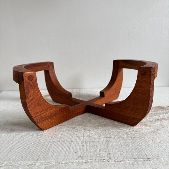 Vintage Open Teak Wood Casserole Stand - Wooden Teak Pot Holder - Picture 3 of 8